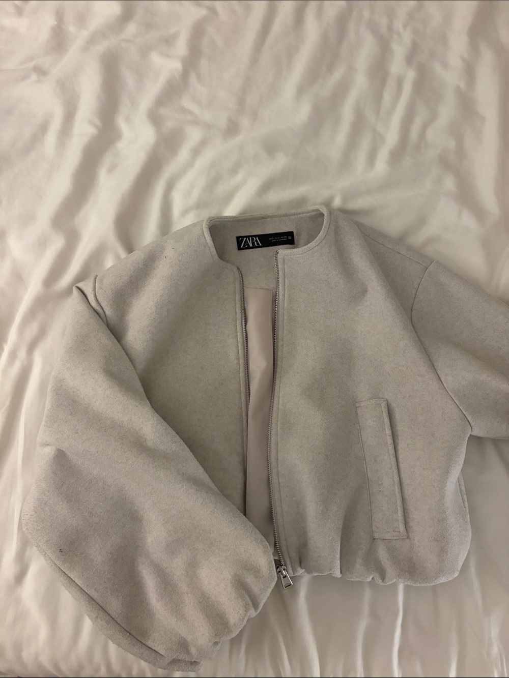 Zara Light Gray Suede-Texture Bomber Jacket